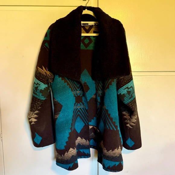 Vintage Rhonda Stark Aztec Southwestern Blanket Coat Jacket Wool Blend Boho - Picture 3 of 16
